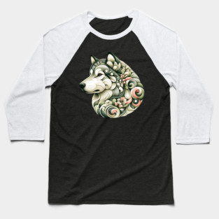 Botanical Alaskan Malamute Dog Illustration Nature Art Baseball T-Shirt