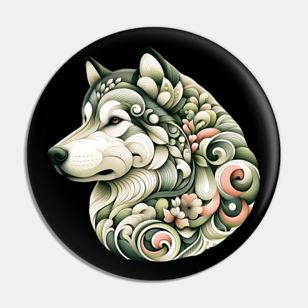 Botanical Alaskan Malamute Dog Illustration Nature Art Pin by BirdsnStuff