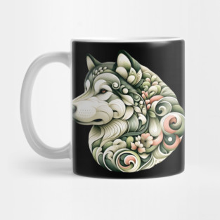 Botanical Alaskan Malamute Dog Illustration Nature Art Mug