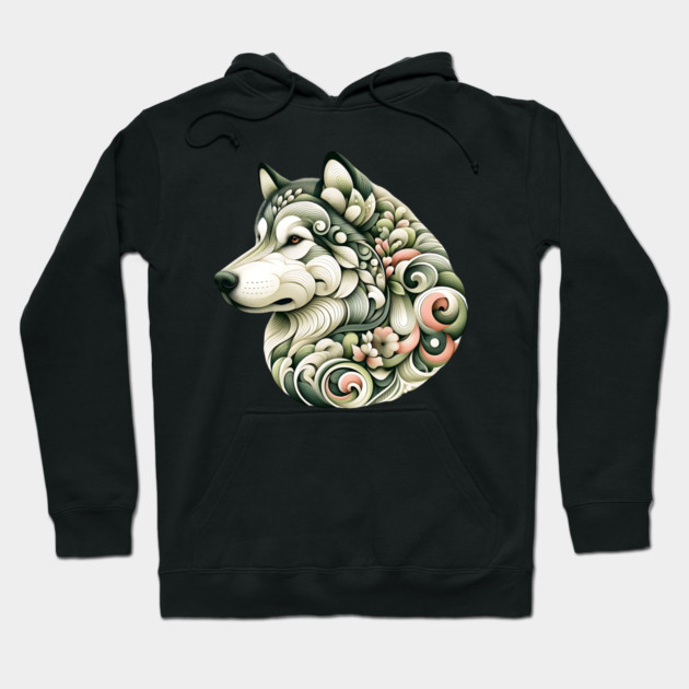Botanical Alaskan Malamute Dog Illustration Nature Art Hoodie by BirdsnStuff