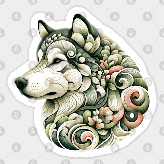 Botanical Alaskan Malamute Dog Illustration Nature Art Sticker by BirdsnStuff