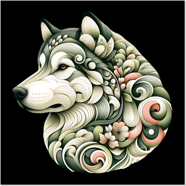 Botanical Alaskan Malamute Dog Illustration Nature Art Wall Art by BirdsnStuff