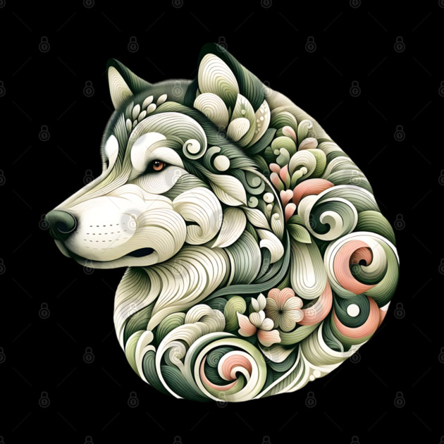 Botanical Alaskan Malamute Dog Illustration Nature Art by BirdsnStuff