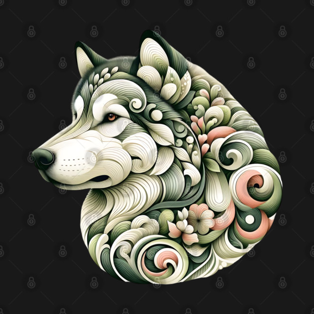 Botanical Alaskan Malamute Dog Illustration Nature Art by BirdsnStuff