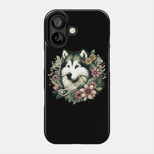 Botanical Alaskan Malamute Dog Illustration Nature Art 4 Phone Case by BirdsnStuff