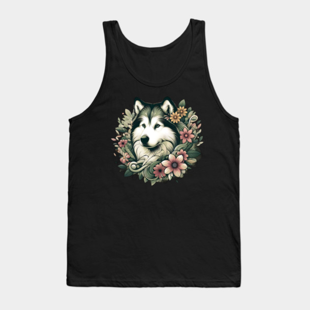 Botanical Alaskan Malamute Dog Illustration Nature Art 4 Tank Top by BirdsnStuff