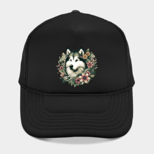 Botanical Alaskan Malamute Dog Illustration Nature Art 4 Hat