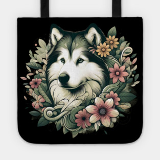 Botanical Alaskan Malamute Dog Illustration Nature Art 4 Tote