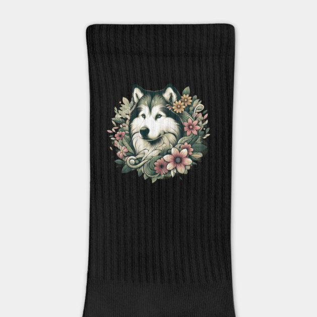 Botanical Alaskan Malamute Dog Illustration Nature Art 4 by BirdsnStuff