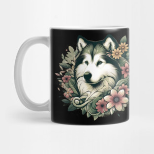Botanical Alaskan Malamute Dog Illustration Nature Art 4 Mug