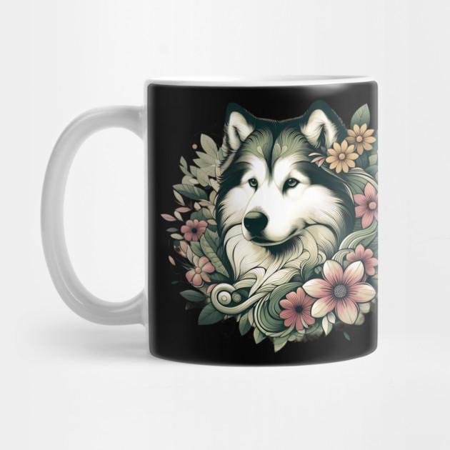 Botanical Alaskan Malamute Dog Illustration Nature Art 4 by BirdsnStuff