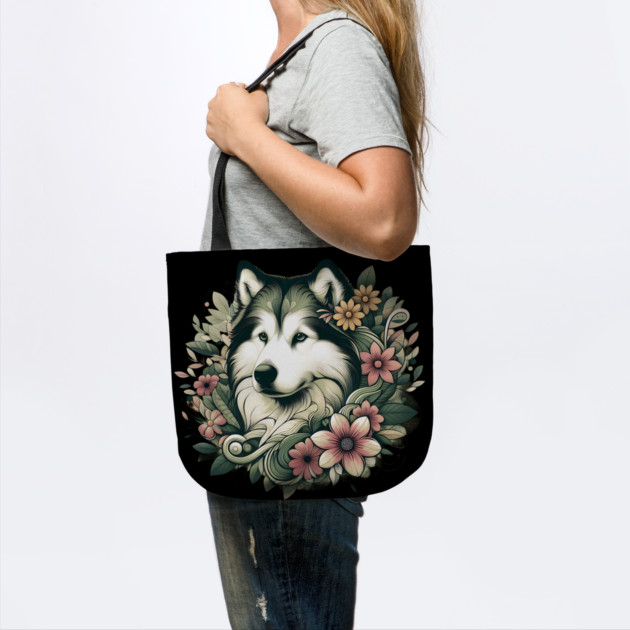 Botanical Alaskan Malamute Dog Illustration Nature Art 4 by BirdsnStuff