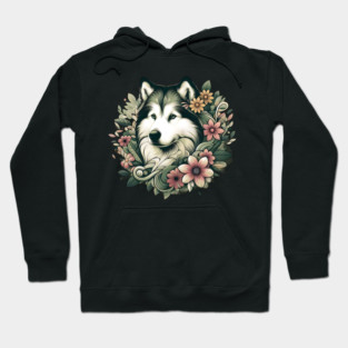 Botanical Alaskan Malamute Dog Illustration Nature Art 4 Hoodie