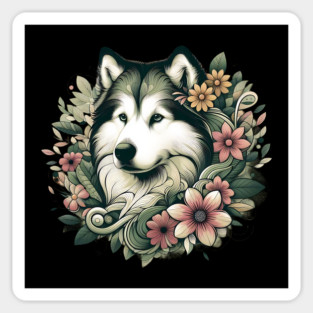 Botanical Alaskan Malamute Dog Illustration Nature Art 4 Magnet