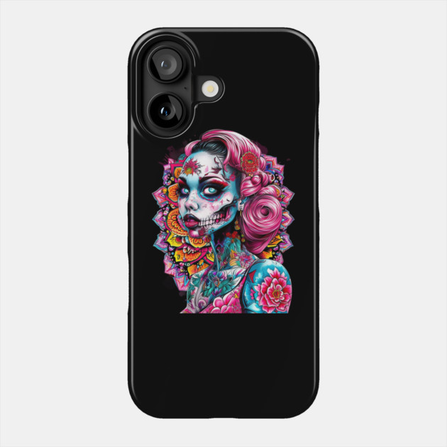 women  Emotional  Face tattoo skull flowers Phone Case by animegirlnft