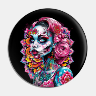 women  Emotional  Face tattoo skull flowers Pin