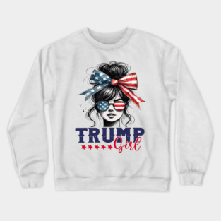 Trump Girl Messy Bun Trump 2025 American Flag Pro Trump Crewneck Sweatshirt