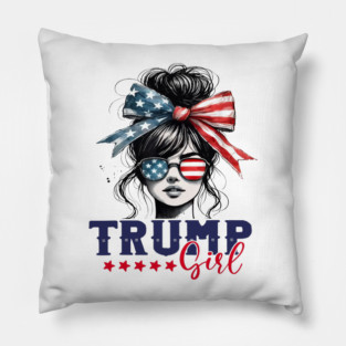 Trump Girl Messy Bun Trump 2025 American Flag Pro Trump Pillow