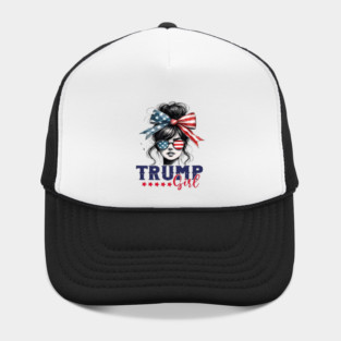 Trump Girl Messy Bun Trump 2025 American Flag Pro Trump Hat