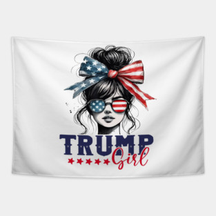 Trump Girl Messy Bun Trump 2025 American Flag Pro Trump Tapestry