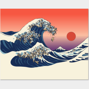 The Great wave of Pugs Posters and Art