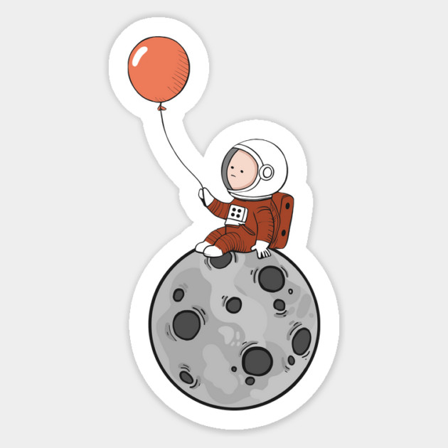 Lost in Thought - Astronaut on Moon with Balloon Art Sticker by Designed By Marty