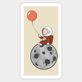 Lost in Thought - Astronaut on Moon with Balloon Art Magnet