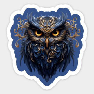Gorgeous Goth Owl Blue and Gold Design Sticker