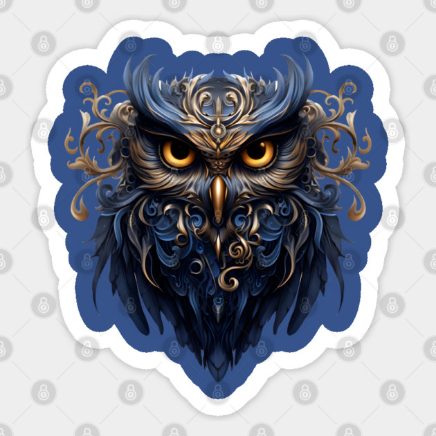 Gorgeous Goth Owl Blue and Gold Design Sticker by Luxinda