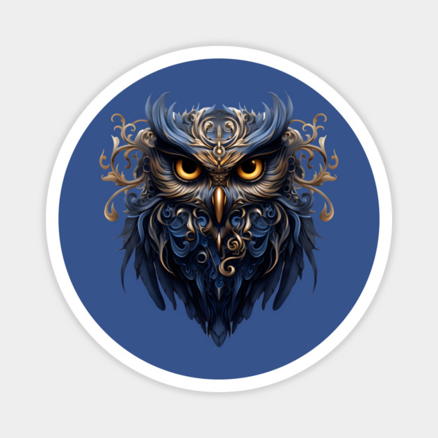 Gorgeous Goth Owl Blue and Gold Design Magnet by Luxinda