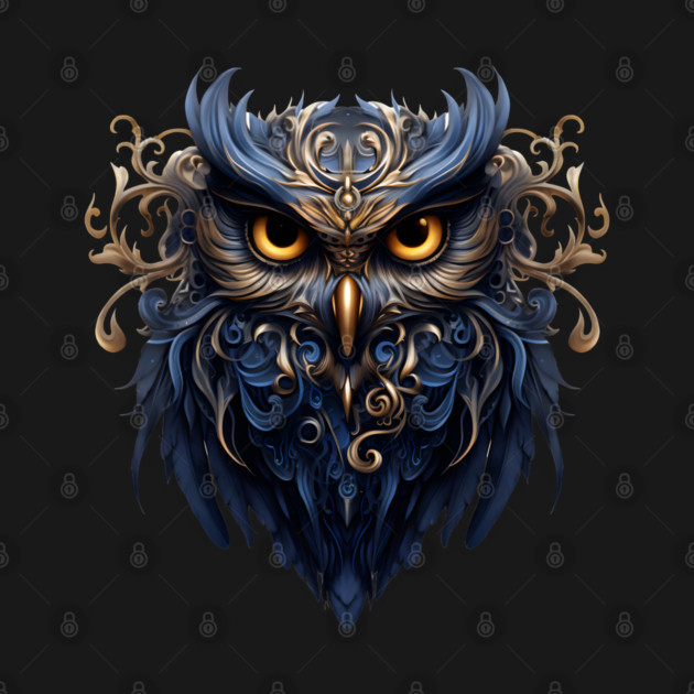 Gorgeous Goth Owl Blue and Gold Design by Luxinda