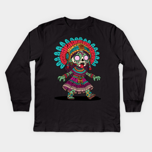 Cute Aztec Zombie Kids Long Sleeve T-Shirt by H. R. Sinclair
