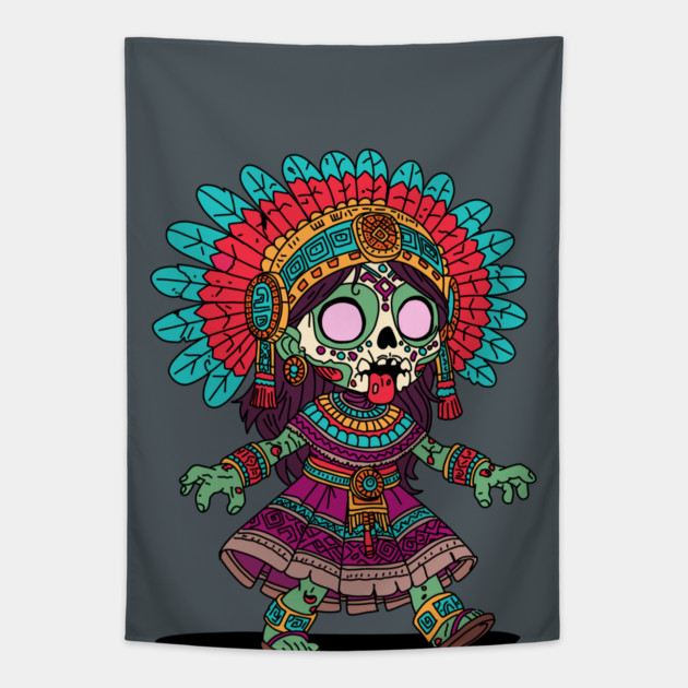 Cute Aztec Zombie Tapestry by H. R. Sinclair