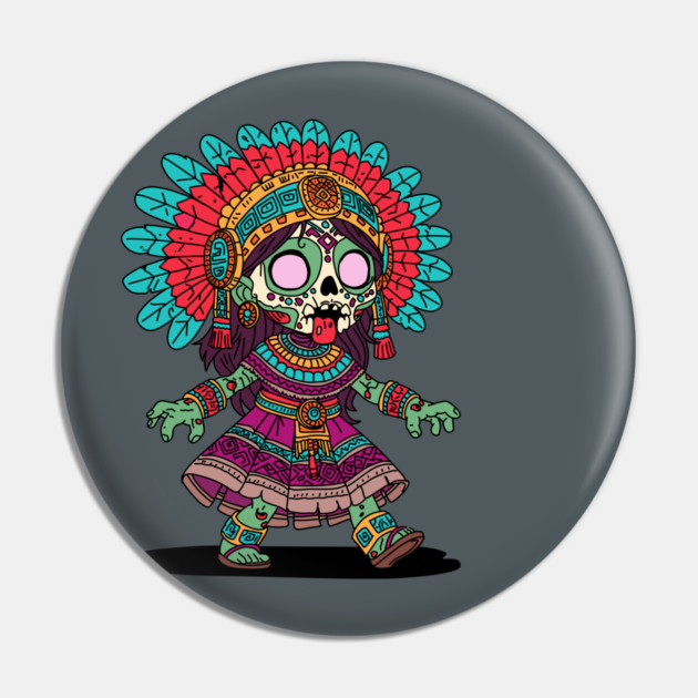 Cute Aztec Zombie Pin by H. R. Sinclair