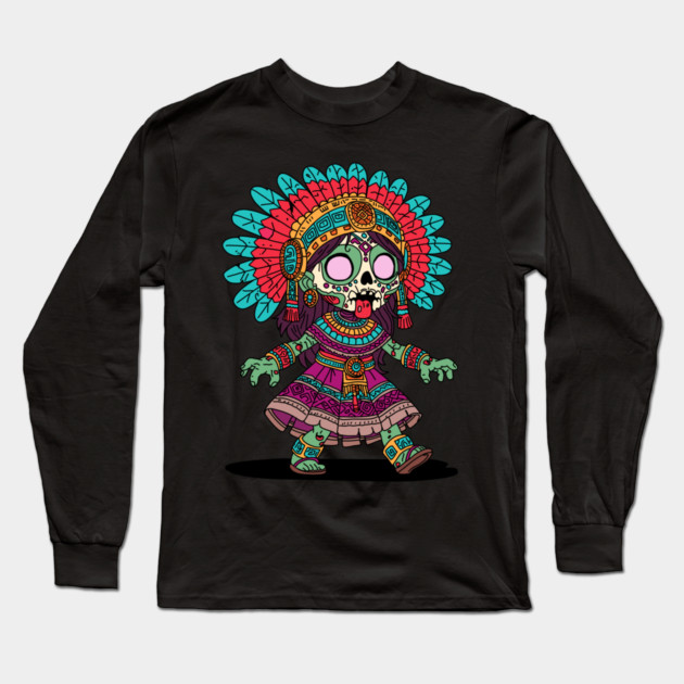 Cute Aztec Zombie Long Sleeve T-Shirt by H. R. Sinclair
