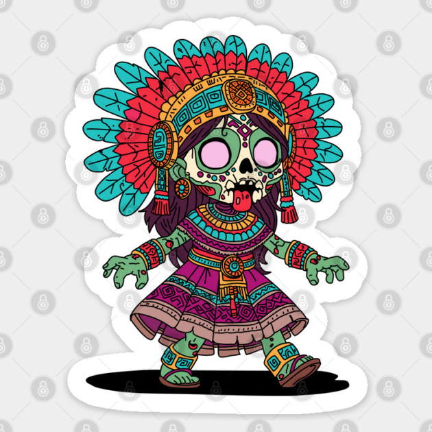 Cute Aztec Zombie Sticker by H. R. Sinclair
