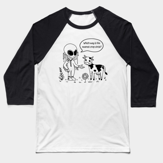 Alien & Cow Doodle Baseball T-Shirt by H. R. Sinclair