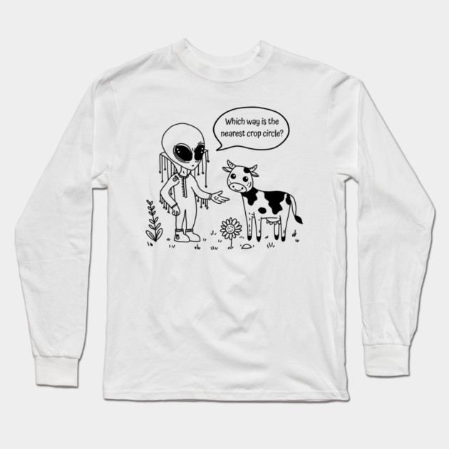 Alien & Cow Doodle Long Sleeve T-Shirt by H. R. Sinclair