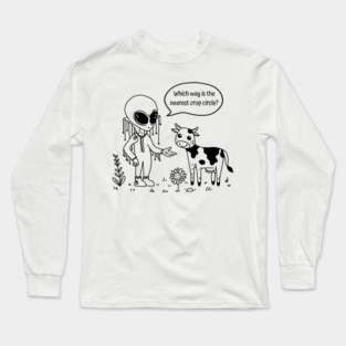 Alien & Cow Doodle Long Sleeve T-Shirt