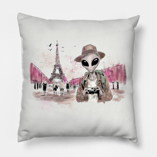 Alien Touring Paris Pillow by H. R. Sinclair