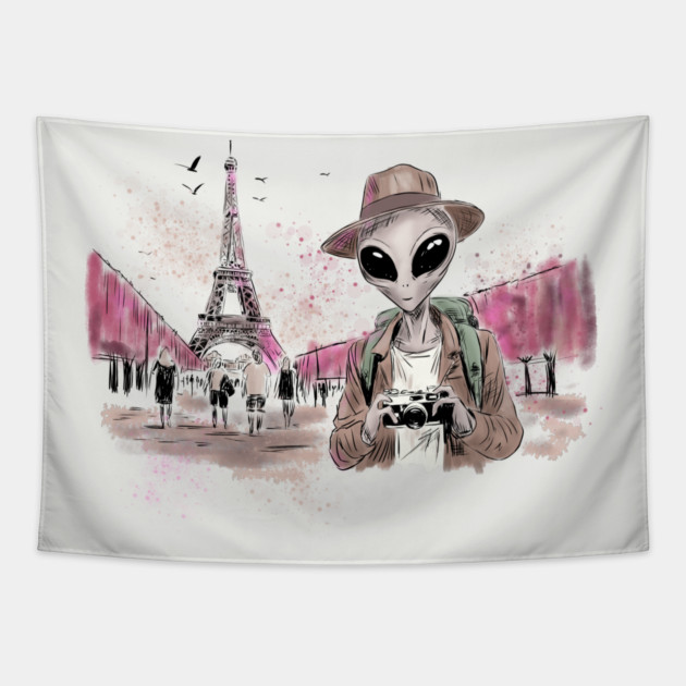 Alien Touring Paris Tapestry by H. R. Sinclair