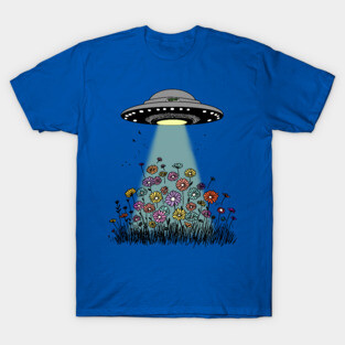 UFO Beaming Up Flowers T-Shirt