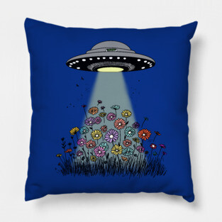 UFO Beaming Up Flowers Pillow
