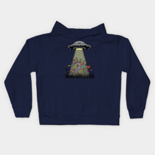 UFO Beaming Up Flowers Kids Hoodie