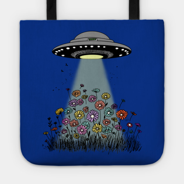 UFO Beaming Up Flowers Tote by H. R. Sinclair