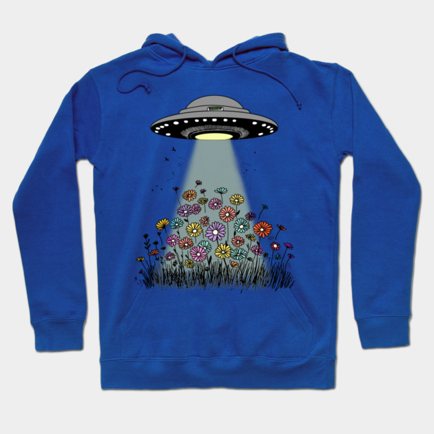 UFO Beaming Up Flowers Hoodie by H. R. Sinclair