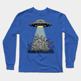 UFO Beaming Up Flowers Long Sleeve T-Shirt