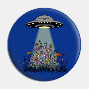 UFO Beaming Up Flowers Pin