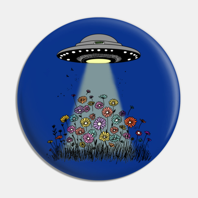 UFO Beaming Up Flowers Pin by H. R. Sinclair