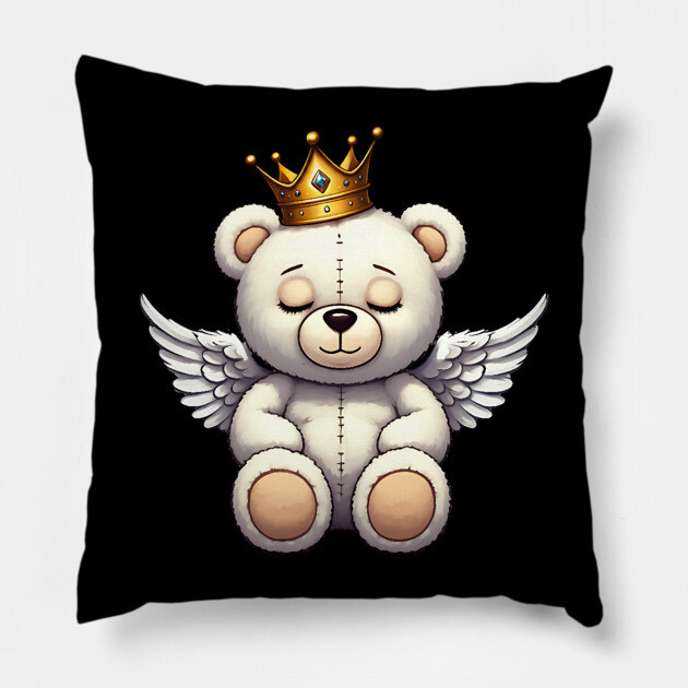Cute Crowned Angel Teddy Bear Pillow by UrbanLifeApparel